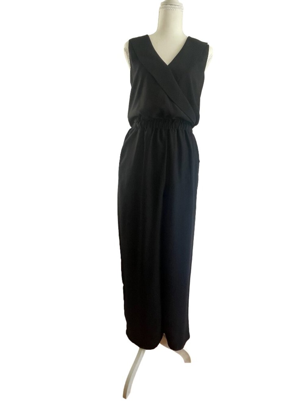Oliver Grace Sabrina Black Wide Leg Jumpsuit Petite Small V Neck